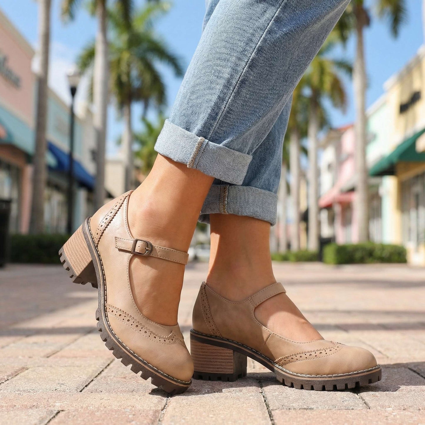 Women's Brogue Chunky Heeled Shoes Klara