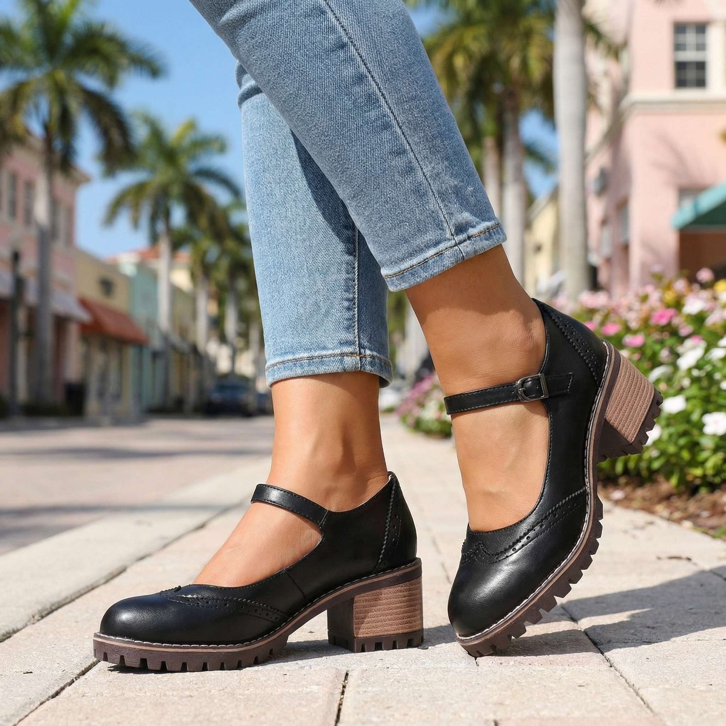 Women's Brogue Chunky Heeled Shoes Klara