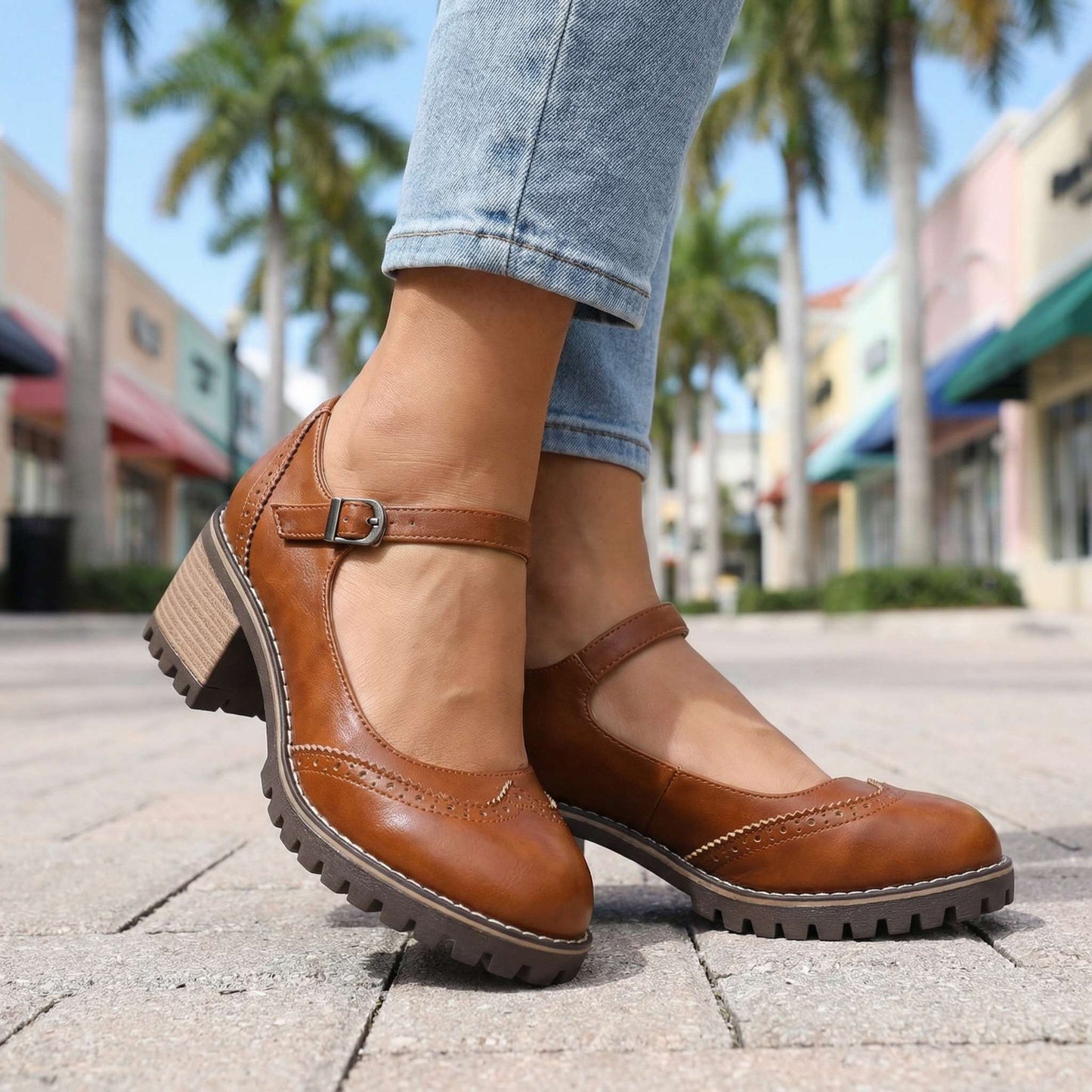 Women's Brogue Chunky Heeled Shoes Klara