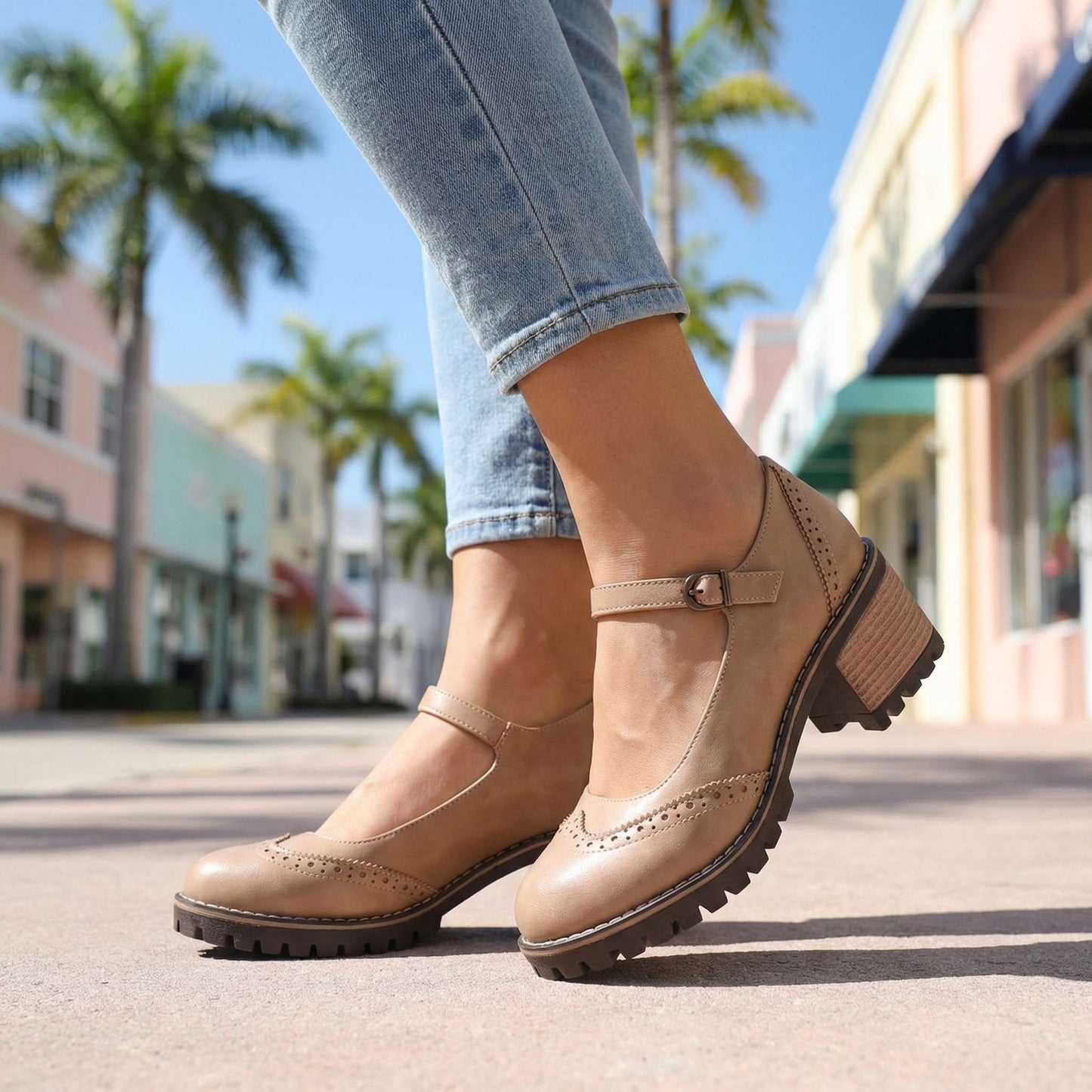 Women's Brogue Chunky Heeled Shoes Klara