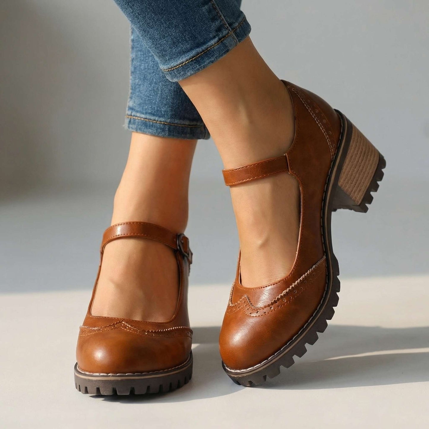 Women's Brogue Chunky Heeled Shoes Klara