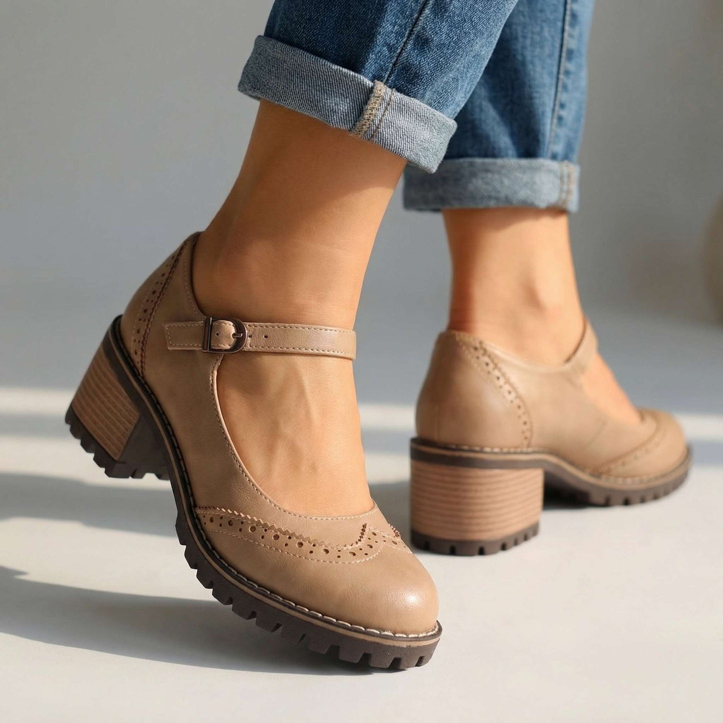 Women's Brogue Chunky Heeled Shoes Klara