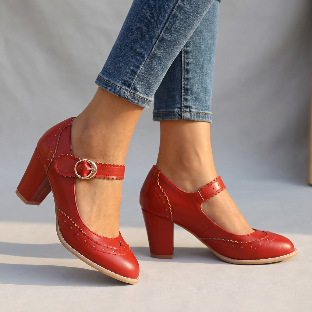 Women's Brogue Edge Mary Jane Pumps Klara