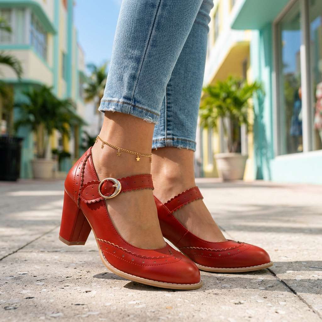 Women's Brogue Edge Mary Jane Pumps Klara