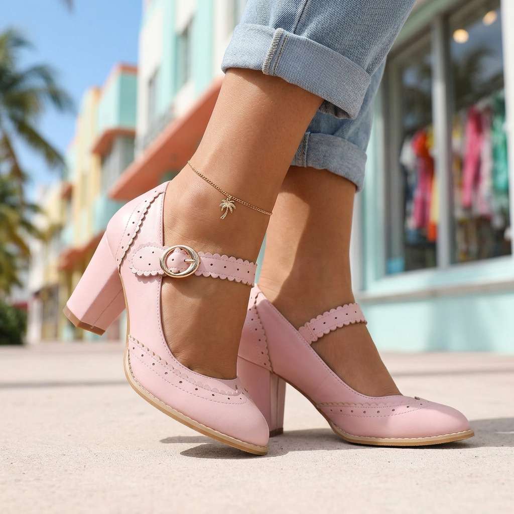 Women's Brogue Edge Mary Jane Pumps Klara