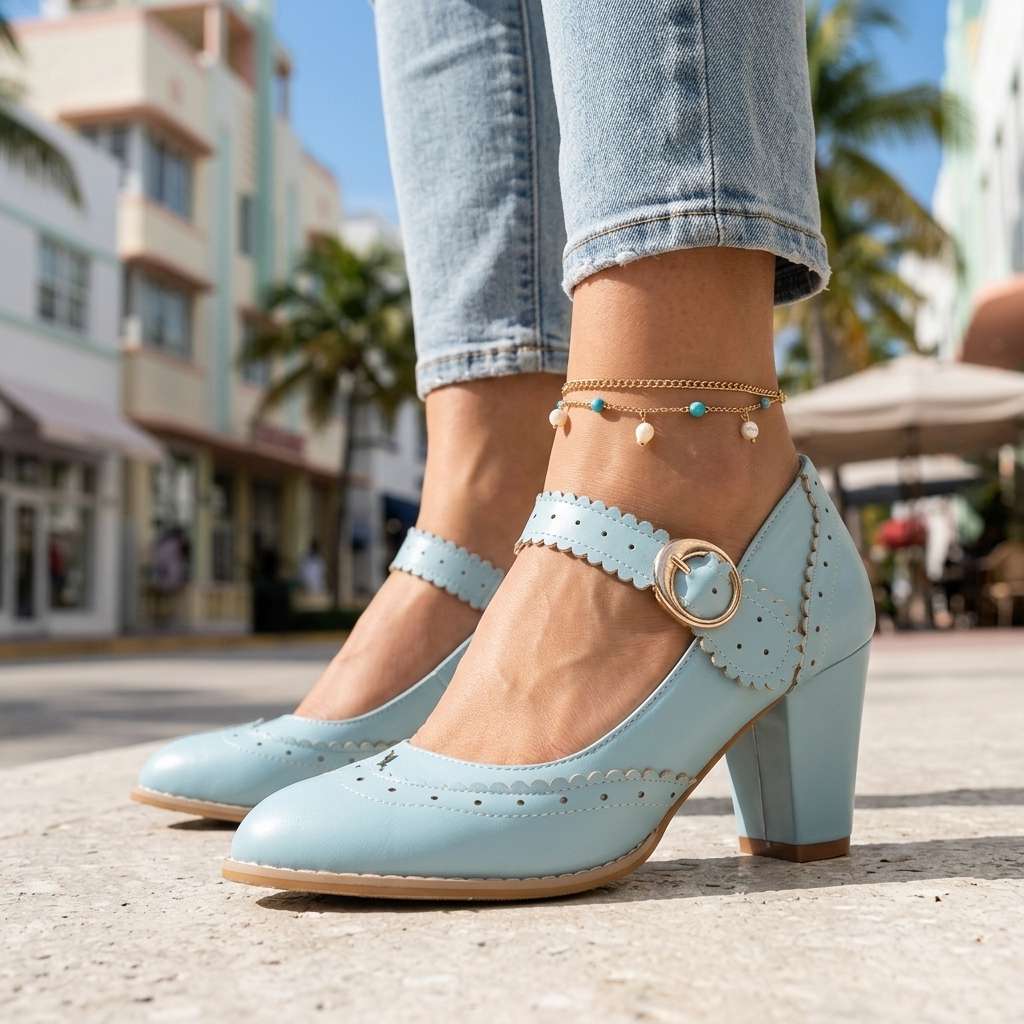 Women's Brogue Edge Mary Jane Pumps Klara