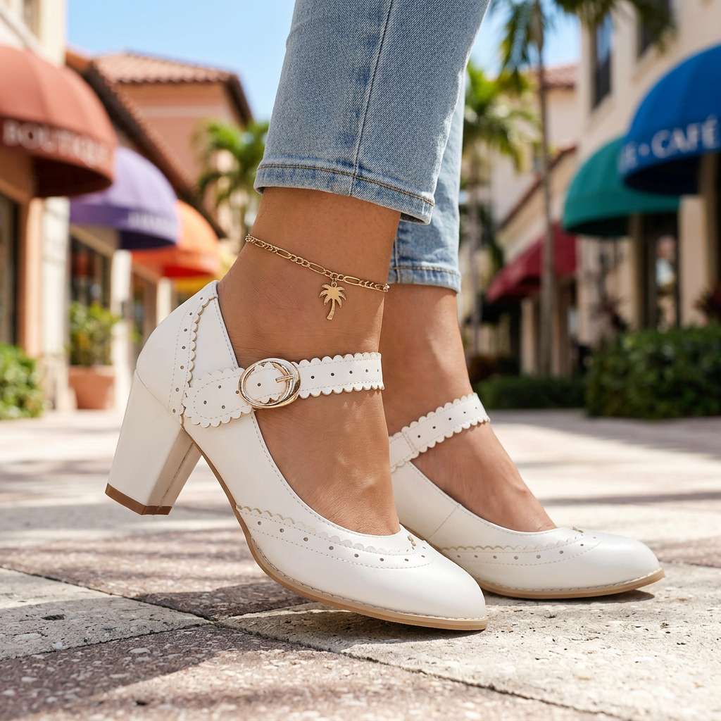 Women's Brogue Edge Mary Jane Pumps Klara