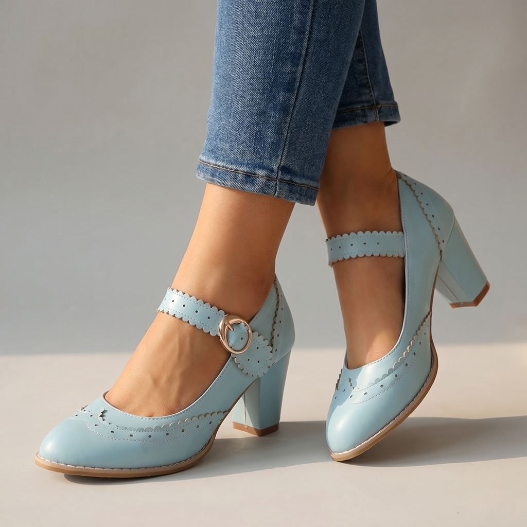 Women's Brogue Edge Mary Jane Pumps Klara