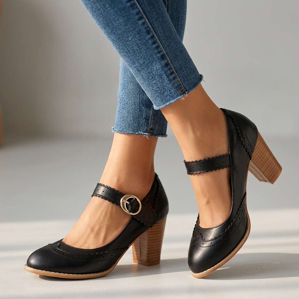 Women's Brogue Edge Mary Jane Pumps Klara