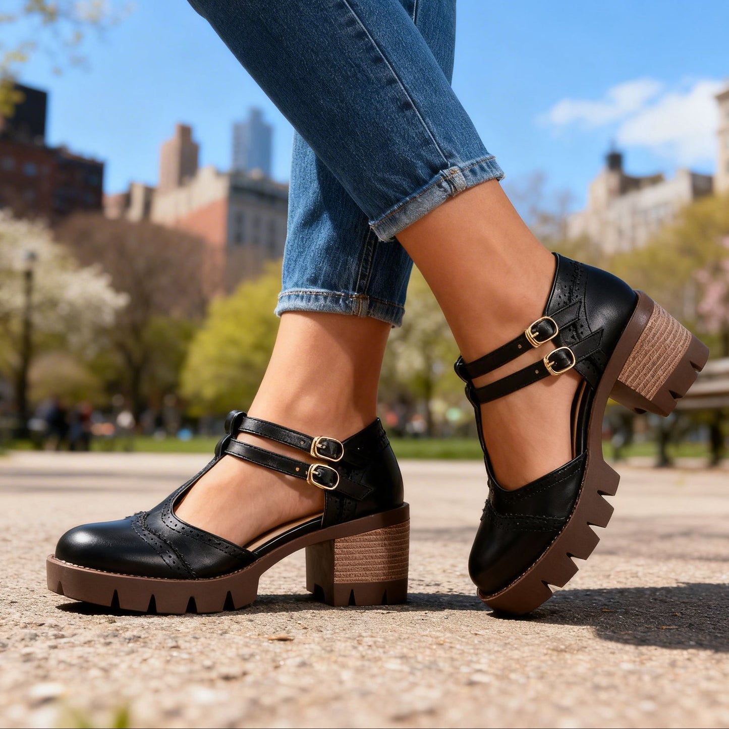 Women's Brogue Loafers with Double Buckle Straps Klara