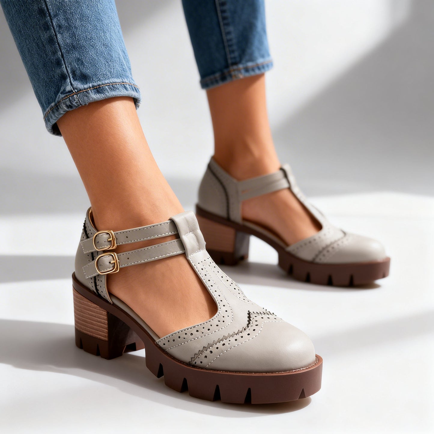 Women's Brogue Loafers with Double Buckle Straps Klara