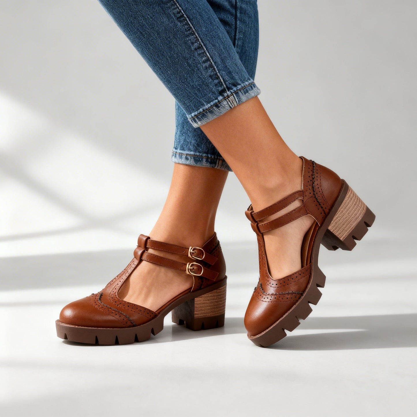 Women's Brogue Loafers with Double Buckle Straps Klara