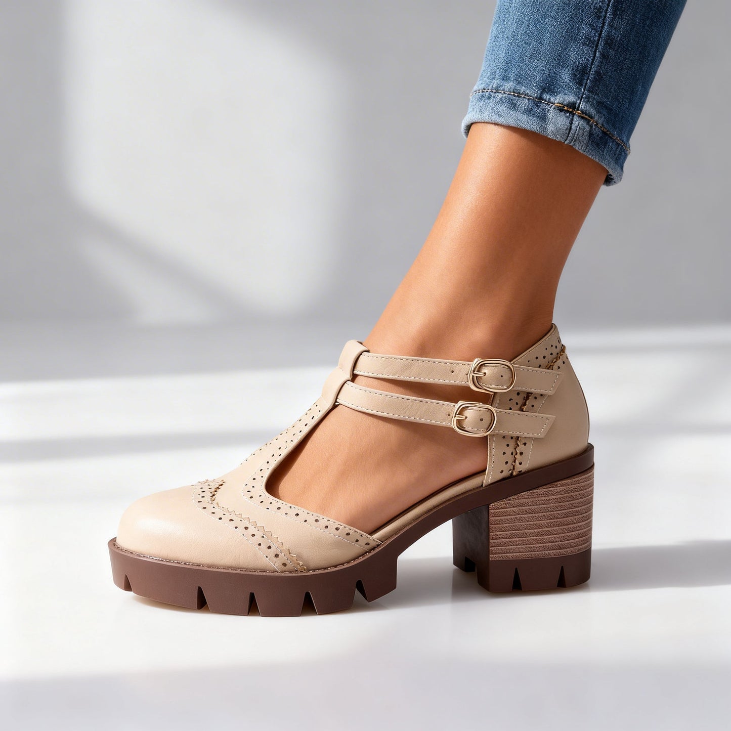 Women's Brogue Loafers with Double Buckle Straps Klara