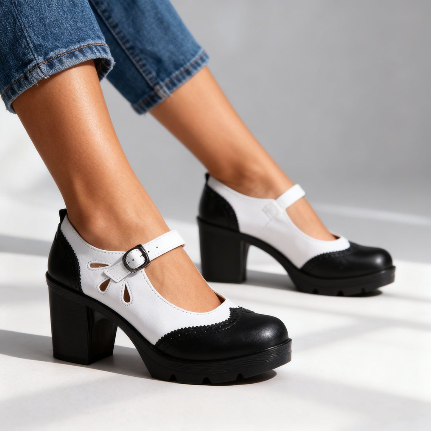 Women's Brogue Loafers with Narrow Buckle Strap Klara