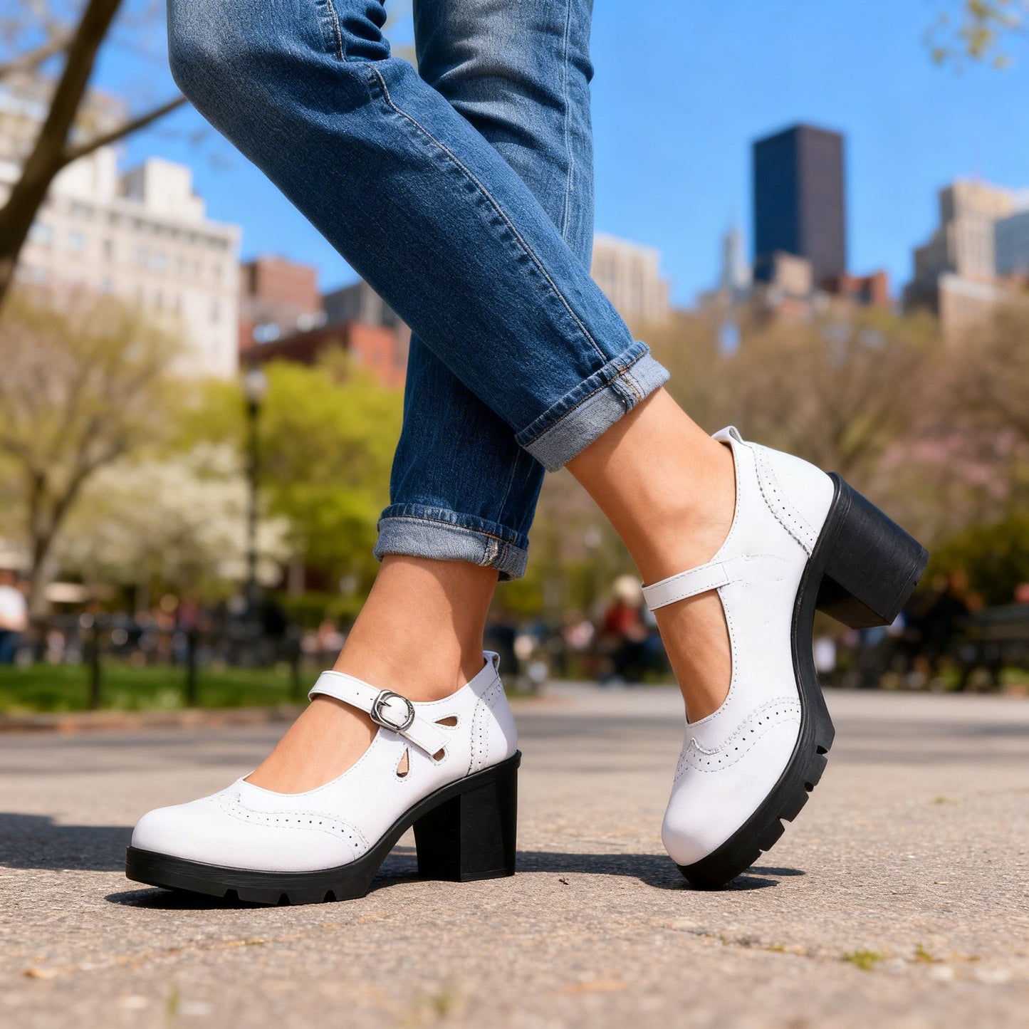 Women's Brogue Loafers with Narrow Buckle Strap Klara