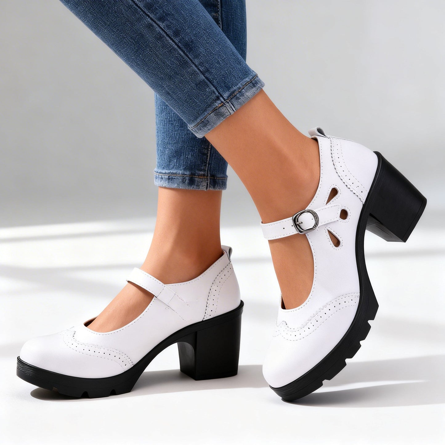Women's Brogue Loafers with Narrow Buckle Strap Klara
