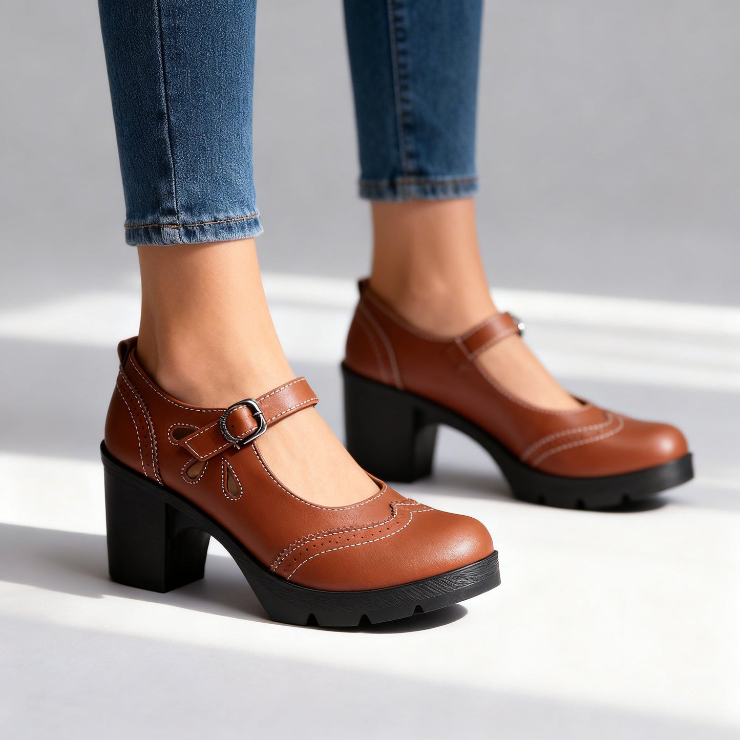 Women's Brogue Loafers with Narrow Buckle Strap Klara
