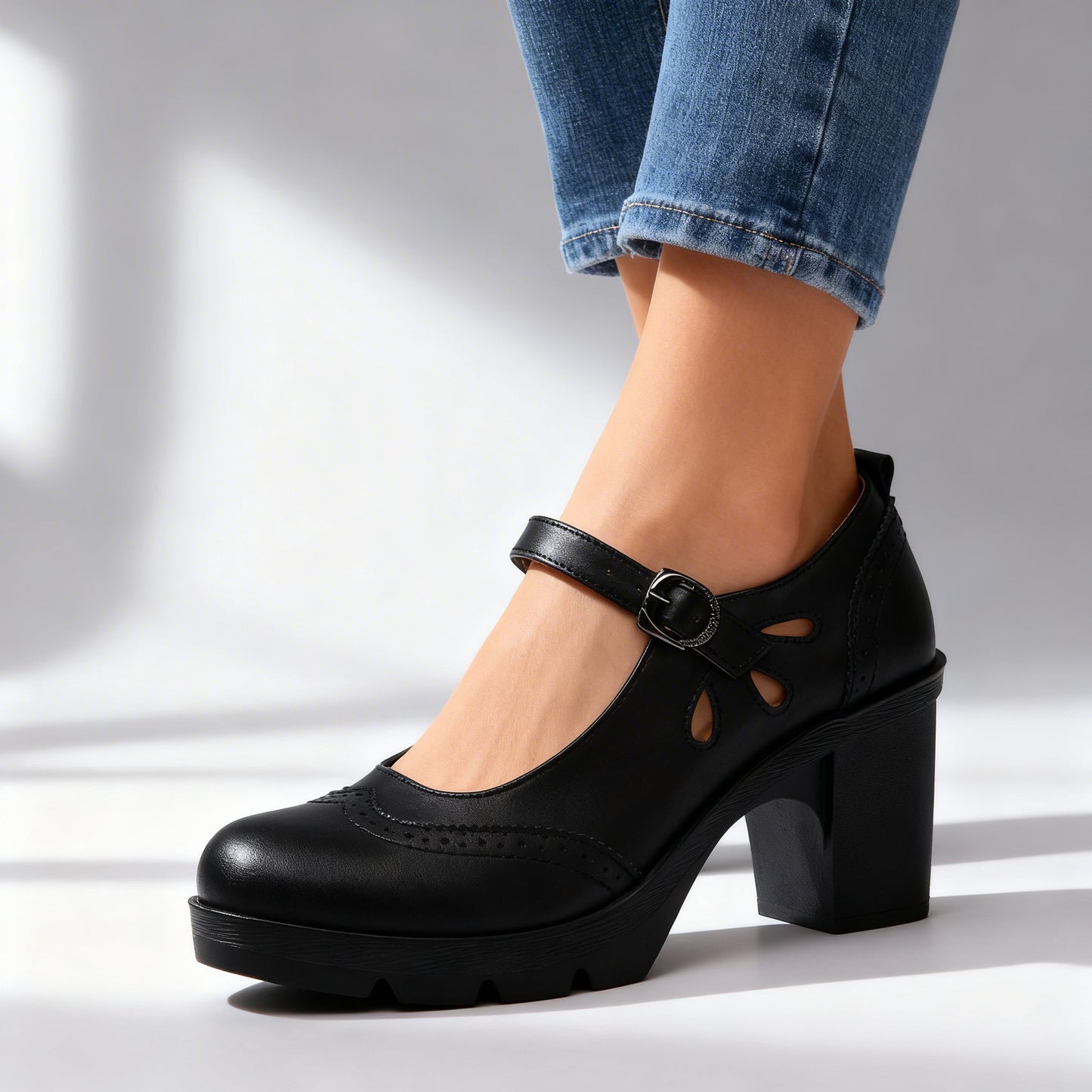 Women's Brogue Loafers with Narrow Buckle Strap Klara