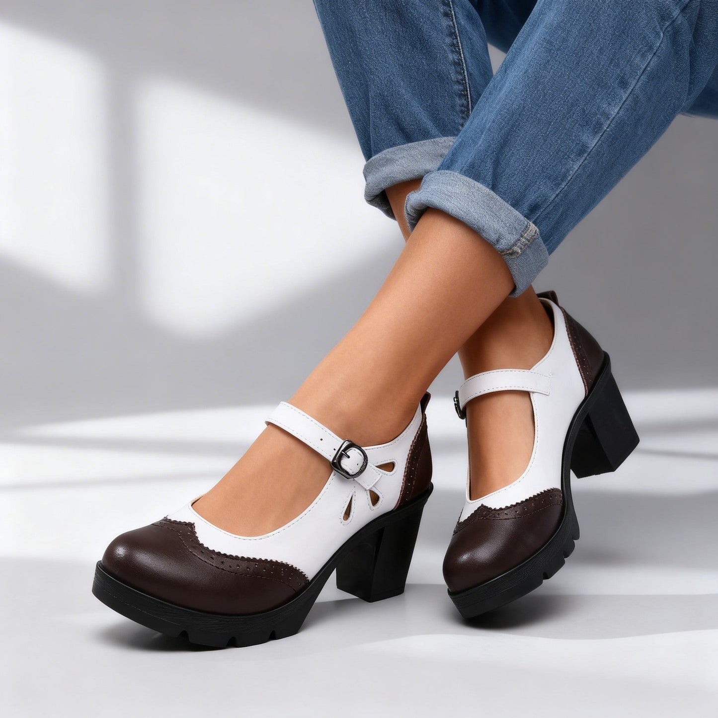 Women's Brogue Loafers with Narrow Buckle Strap Klara