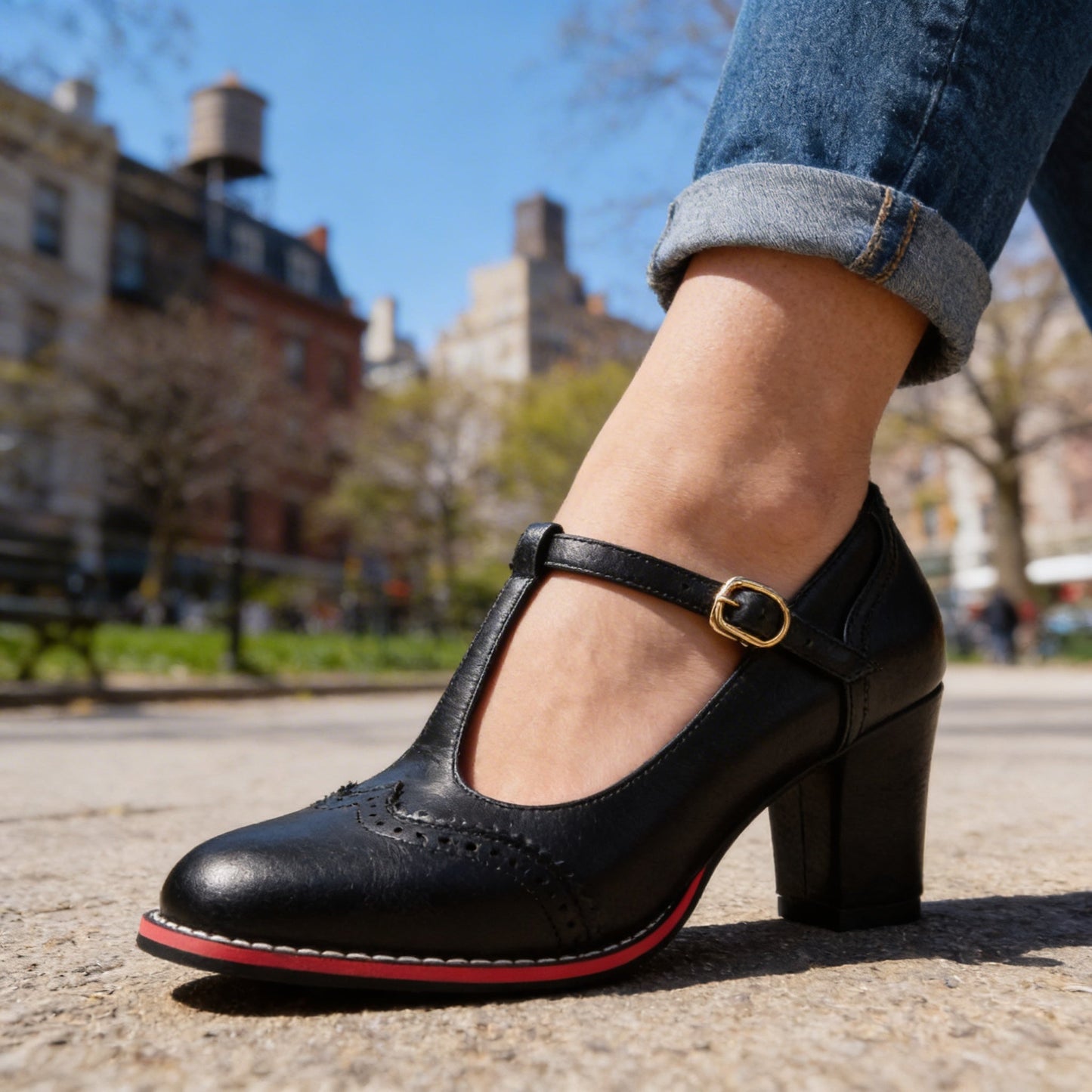 Women's Brogue Loafers with T-Strap Buckle Klara