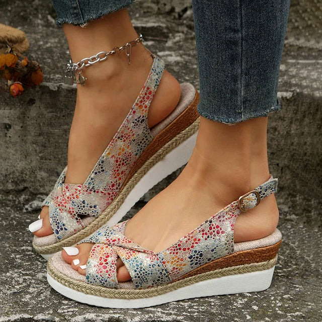 Women's Canvas Wedge Sandals with Buckle Strap Klara