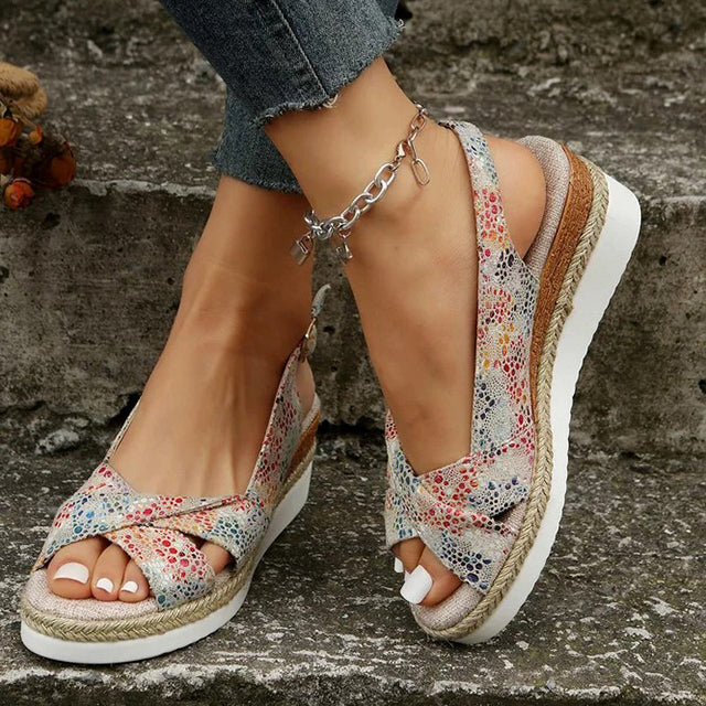 Women's Canvas Wedge Sandals with Buckle Strap Klara