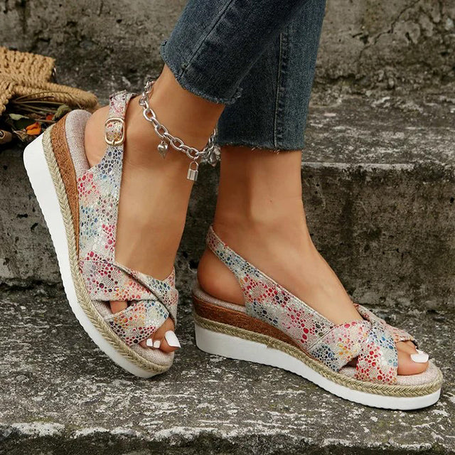 Women's Canvas Wedge Sandals with Buckle Strap Klara