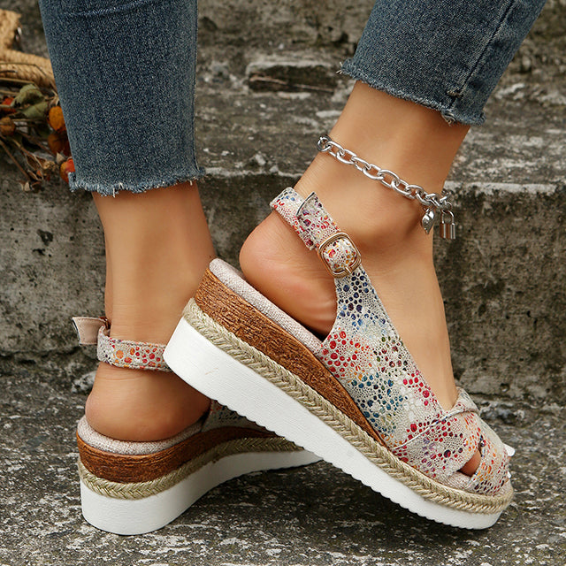 Women's Canvas Wedge Sandals with Buckle Strap Klara