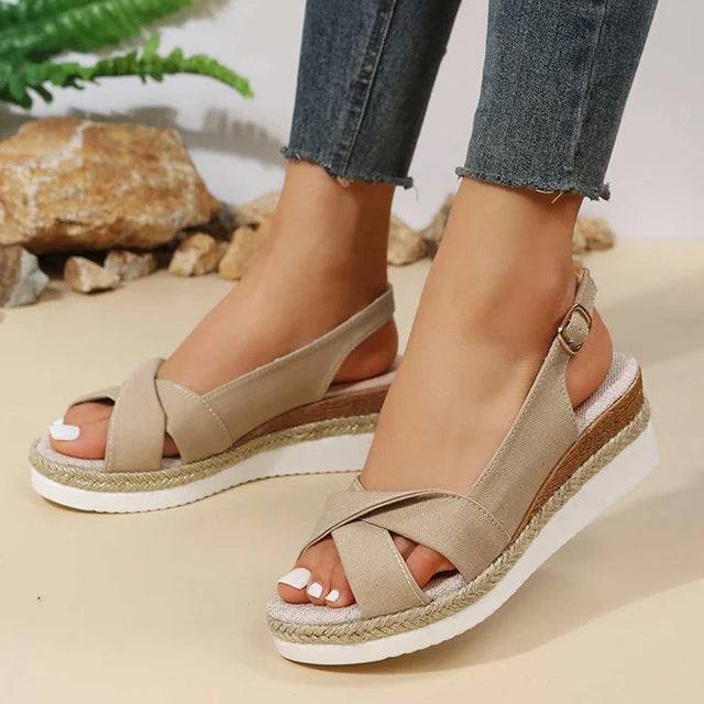 Women's Canvas Wedge Sandals with Buckle Strap Klara