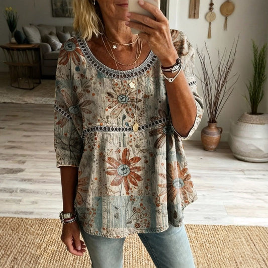 Women's Cotton-Blend Floral Print Blouse Klara