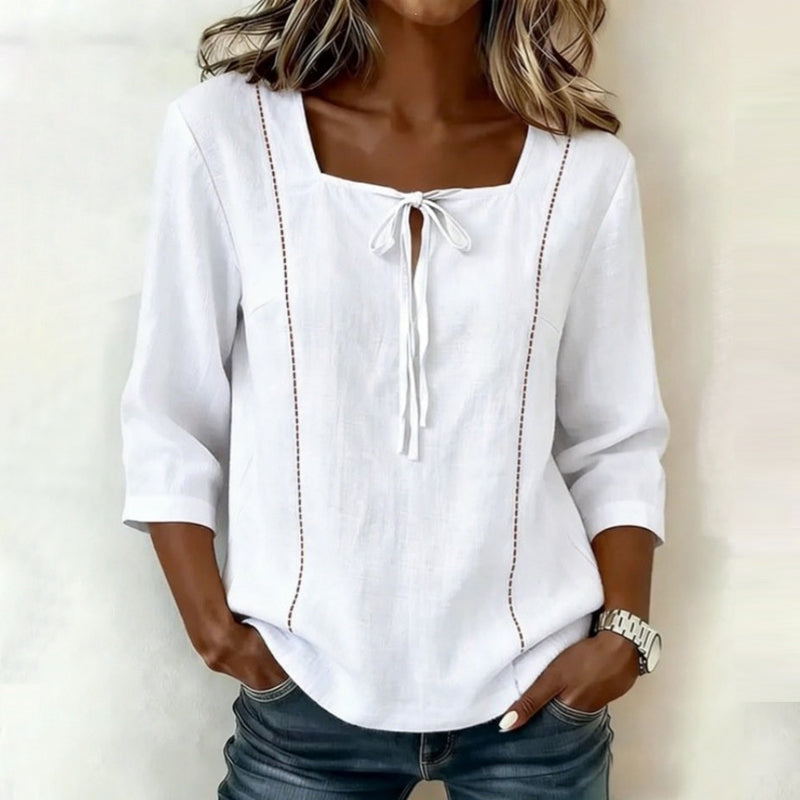 Women's Cotton-Polyester Square Neck Blouse Klara