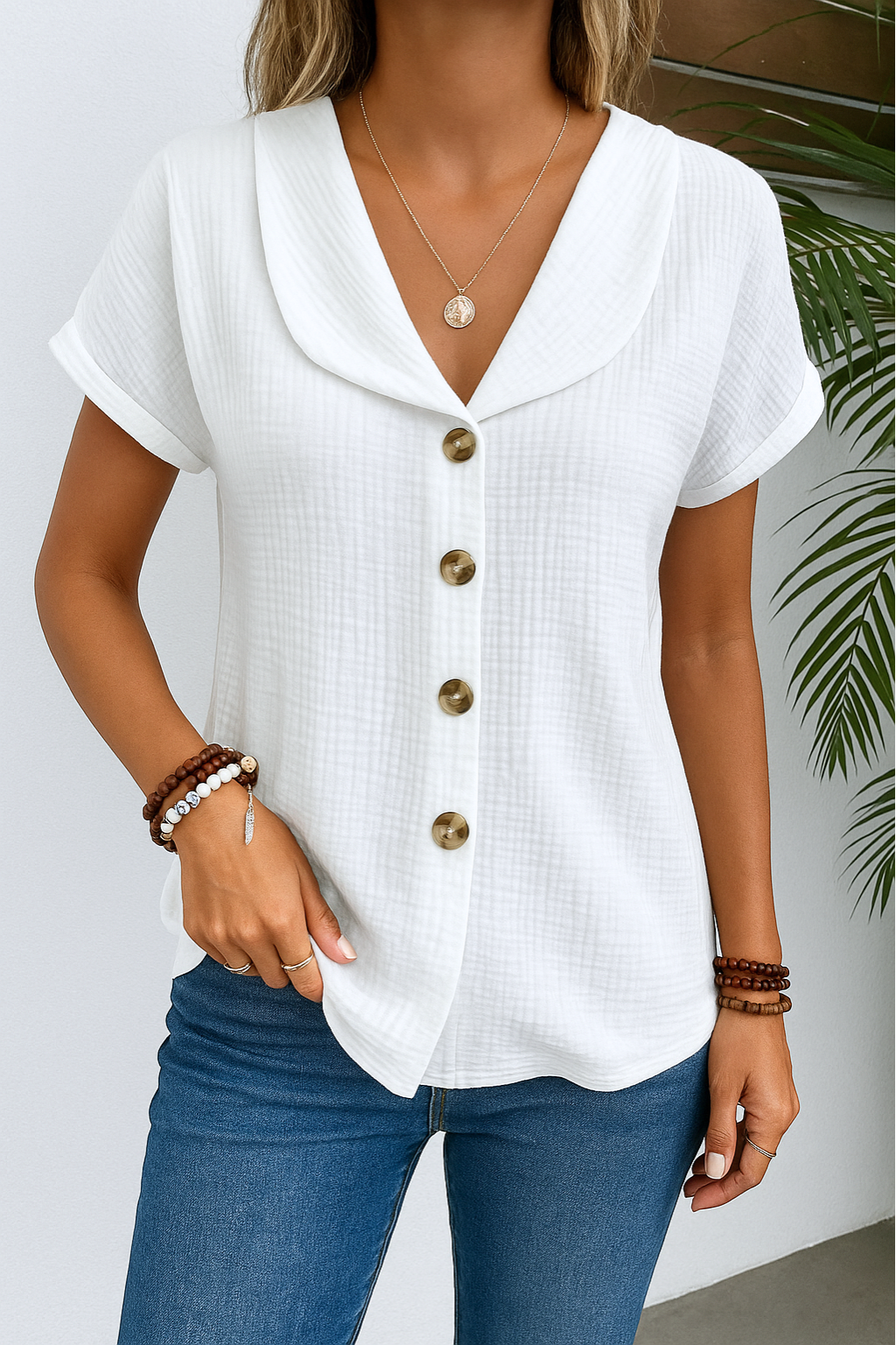 Women's Cotton Blend Classic Collar Blouse Klara