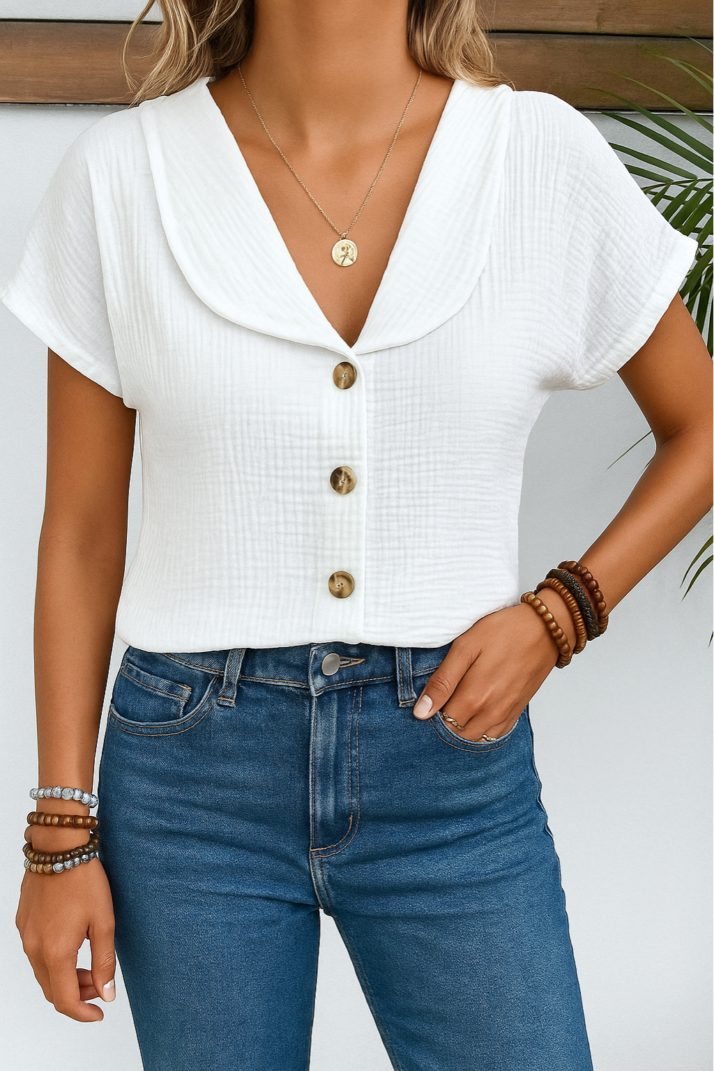 Women's Cotton Blend Classic Collar Blouse Klara