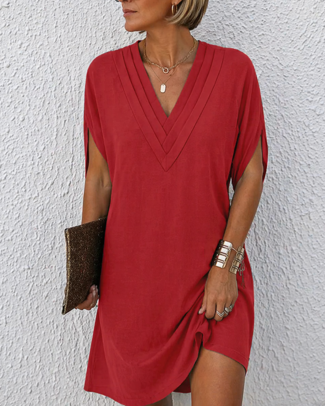 Women's Cotton Blend V-Neck Wrap Dress Klara