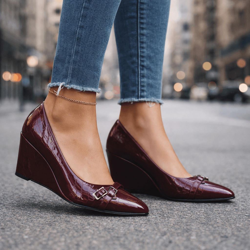 Women's Crocodile Embossed Wedge Heels Klara