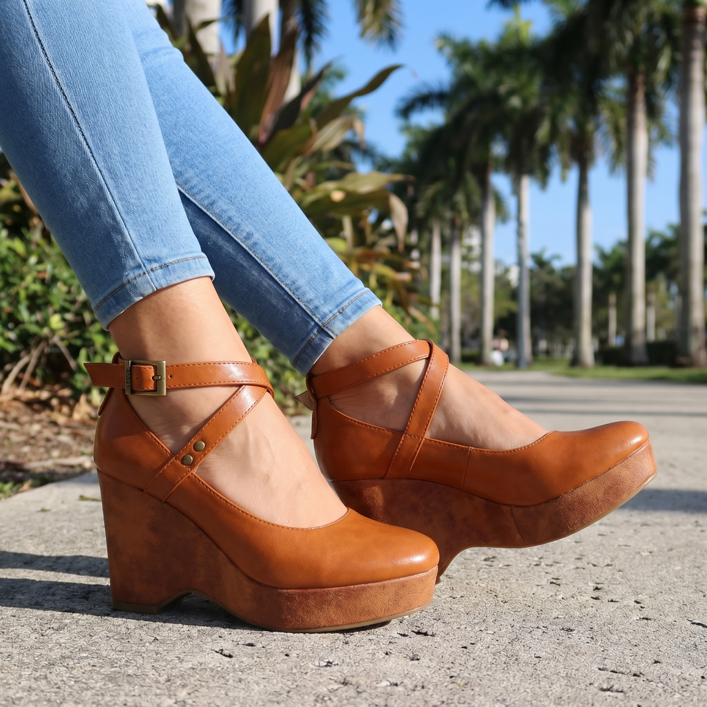 Women's Cross Strap Platform Wedge Sandals Klara