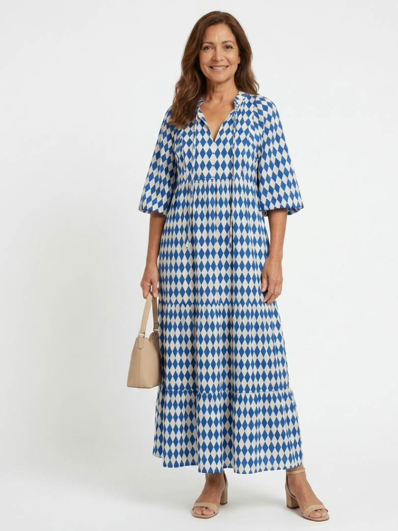Women's Diamond Print Midi Dress Klara