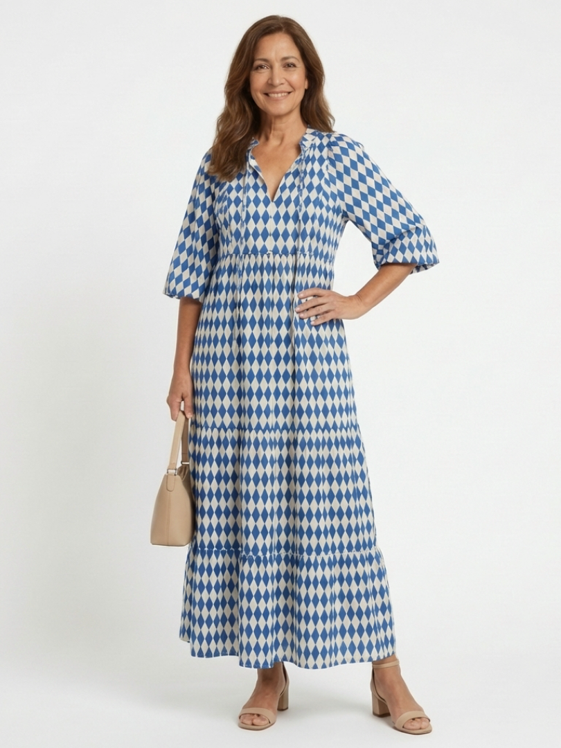 Women's Diamond Print Midi Dress Klara