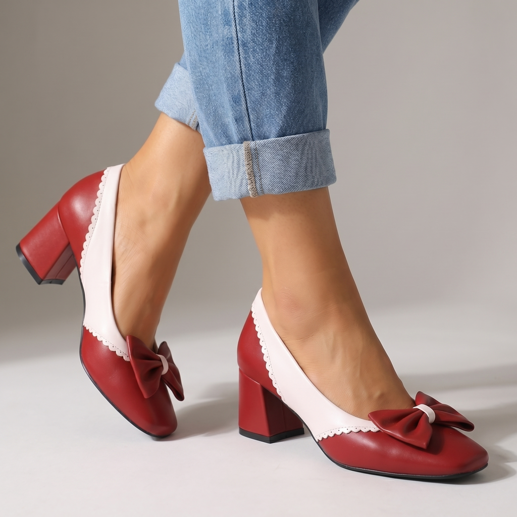 Women's Elegant Block Heel Shoes with Bow Detail Klara