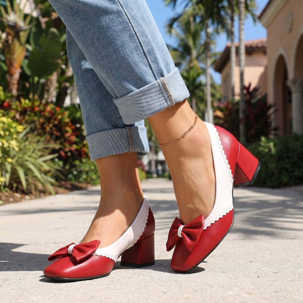 Women's Elegant Block Heel Shoes with Bow Detail Klara