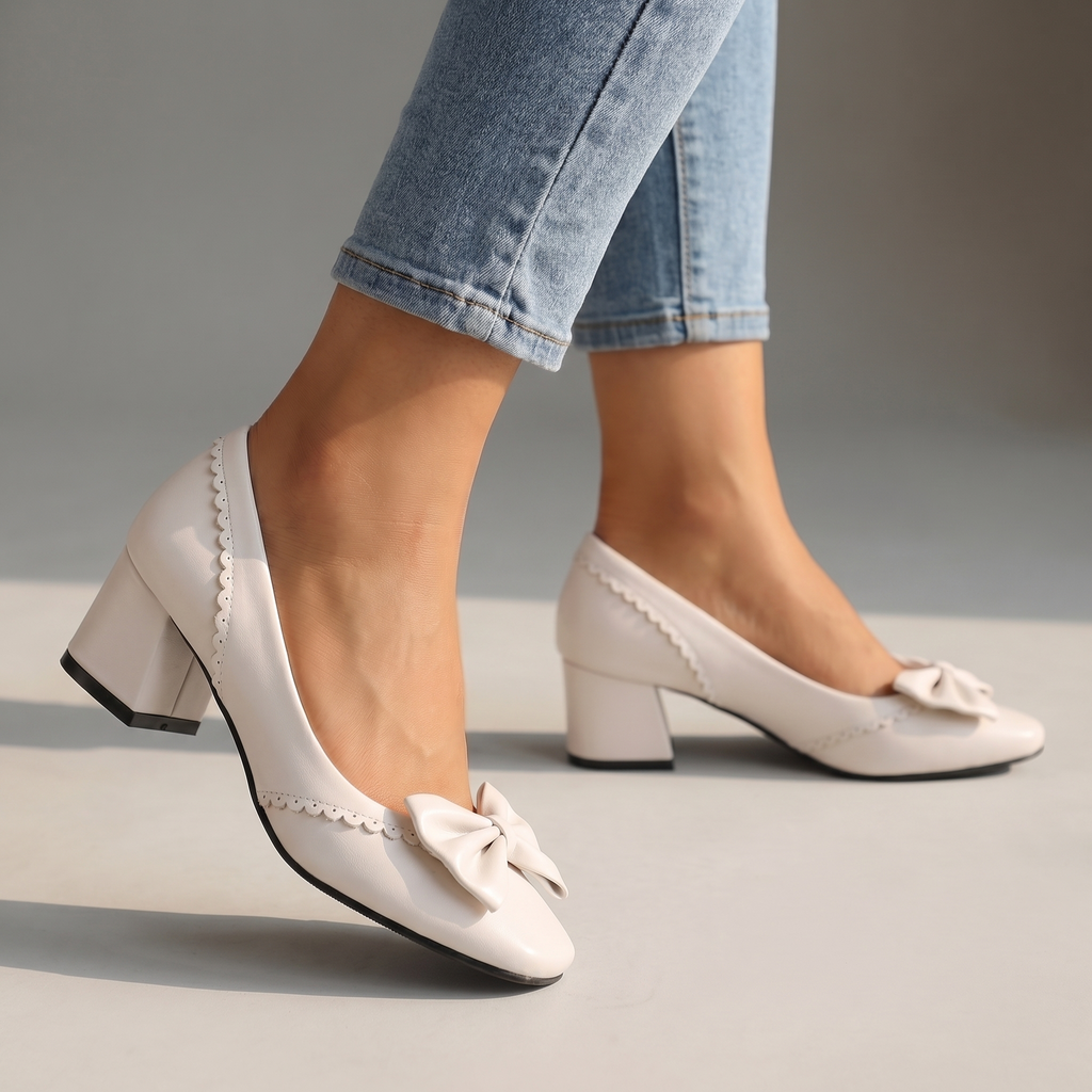 Women's Elegant Block Heel Shoes with Bow Detail Klara