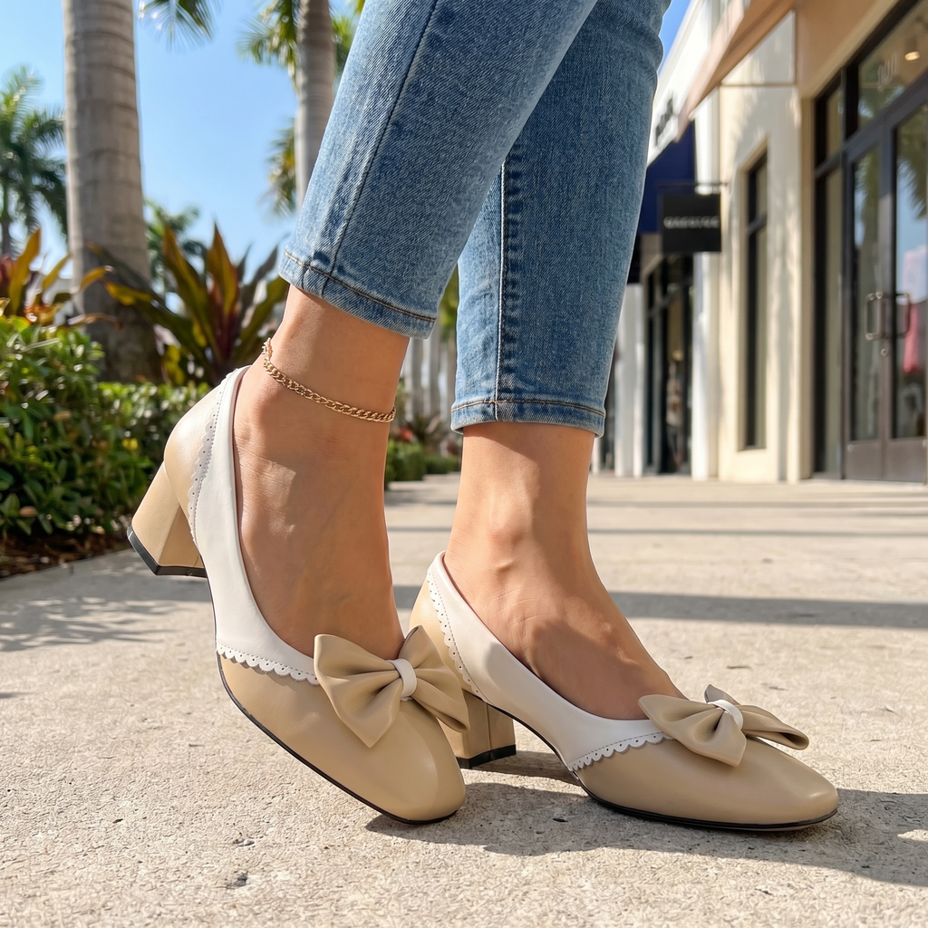 Women's Elegant Block Heel Shoes with Bow Detail Klara
