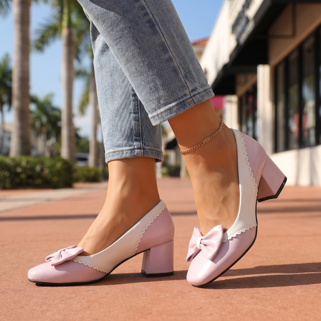 Women's Elegant Block Heel Shoes with Bow Detail Klara