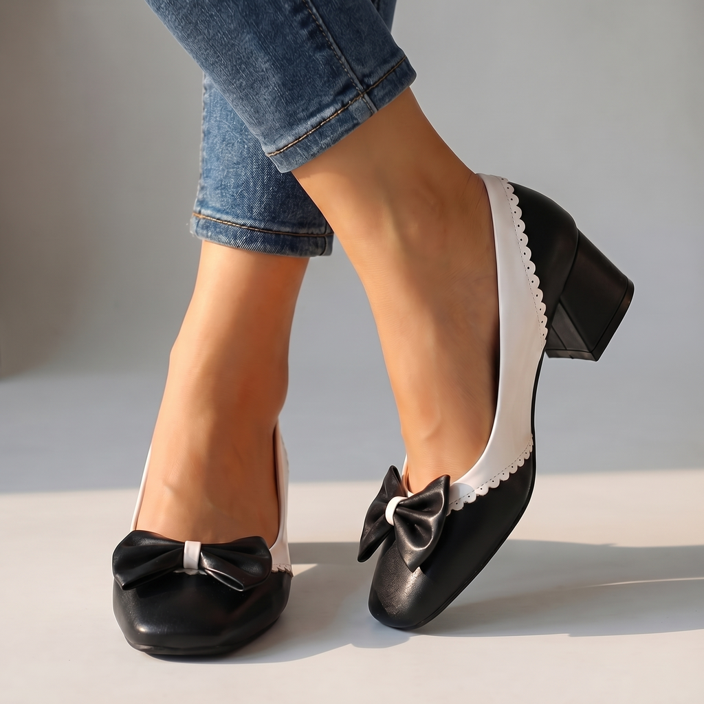 Women's Elegant Block Heel Shoes with Bow Detail Klara