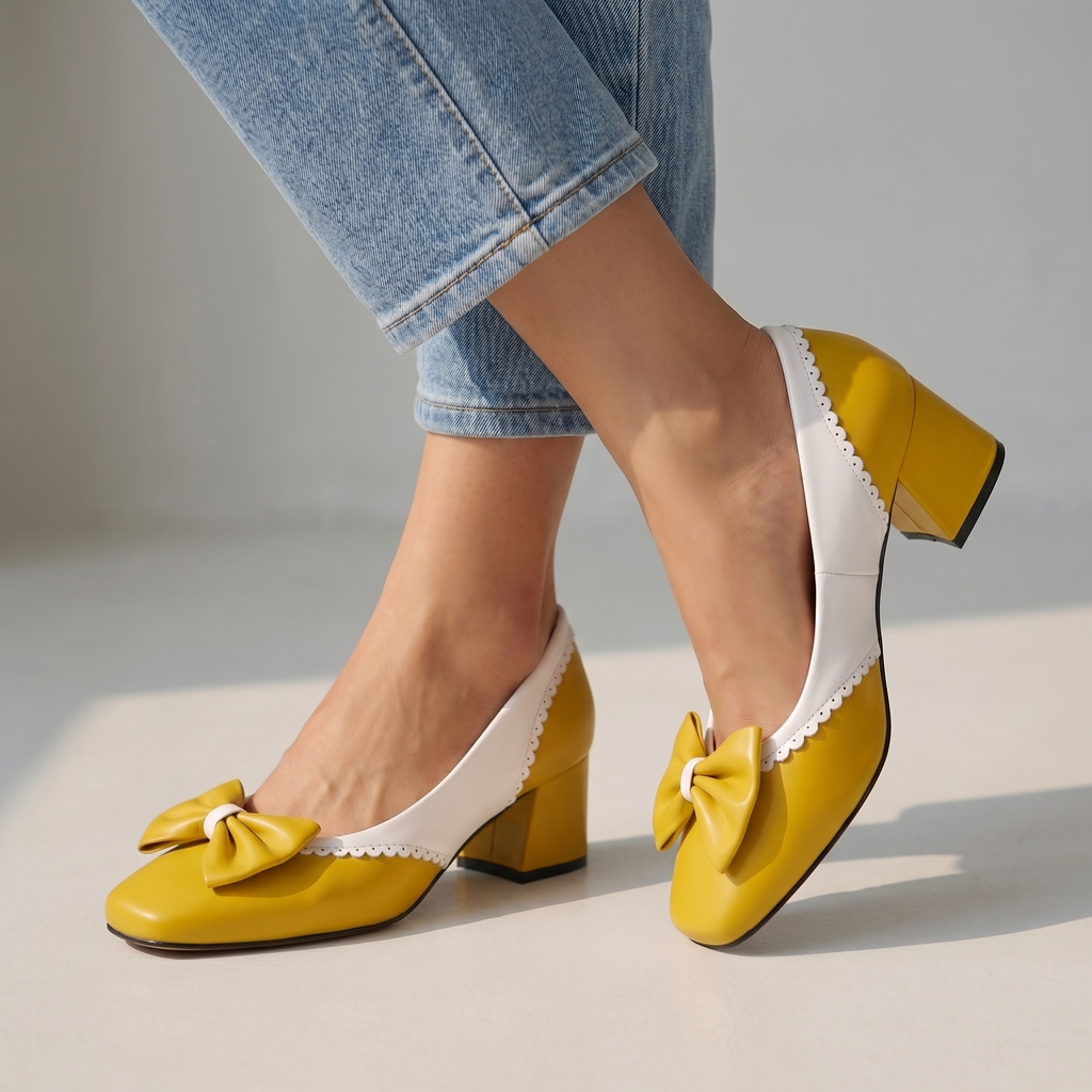 Women's Elegant Block Heel Shoes with Bow Detail Klara