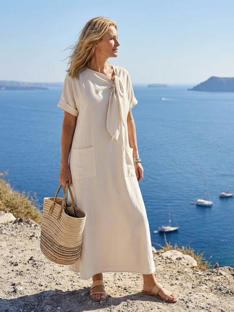 Women's Elegant Maxi Dress with Round Neckline Klara