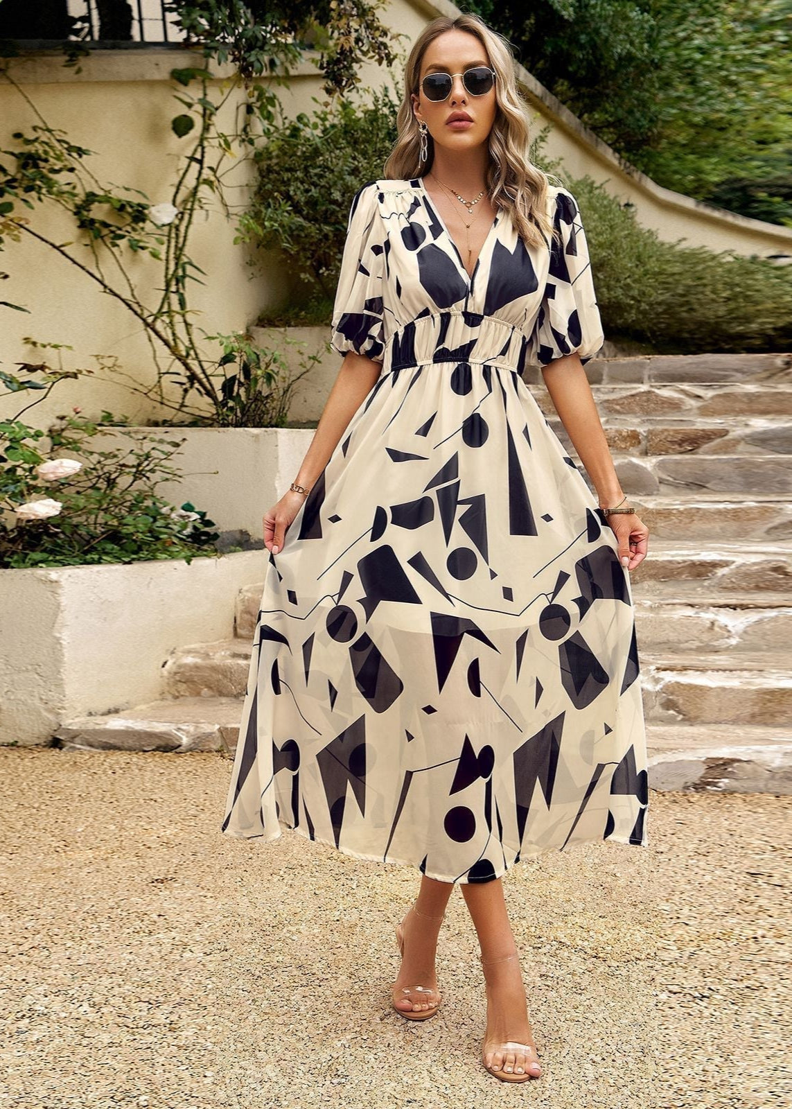 Women's Elegant Print Midi Dress Klara