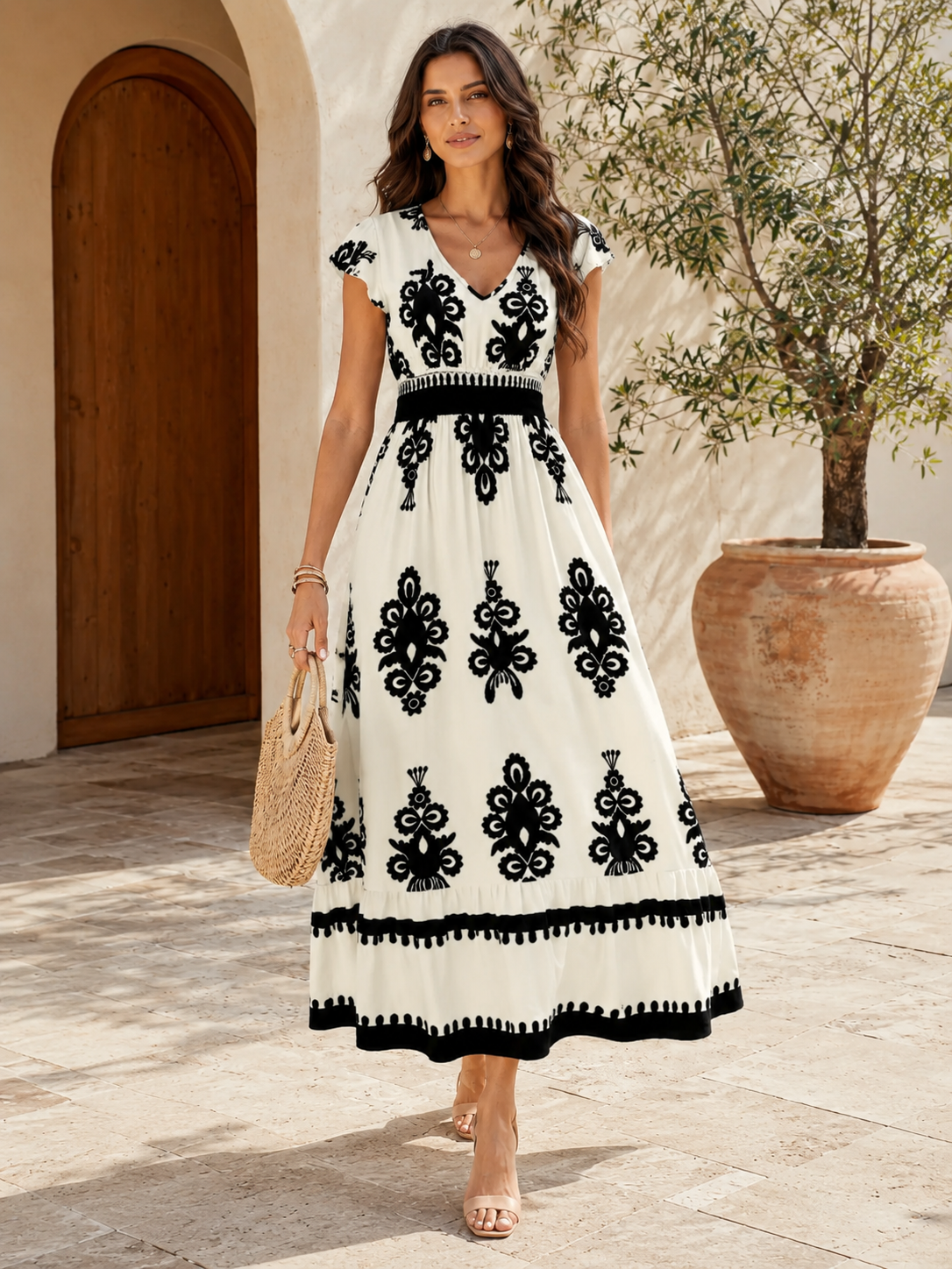 Women's Embroidered Flowing Midi Dress Klara