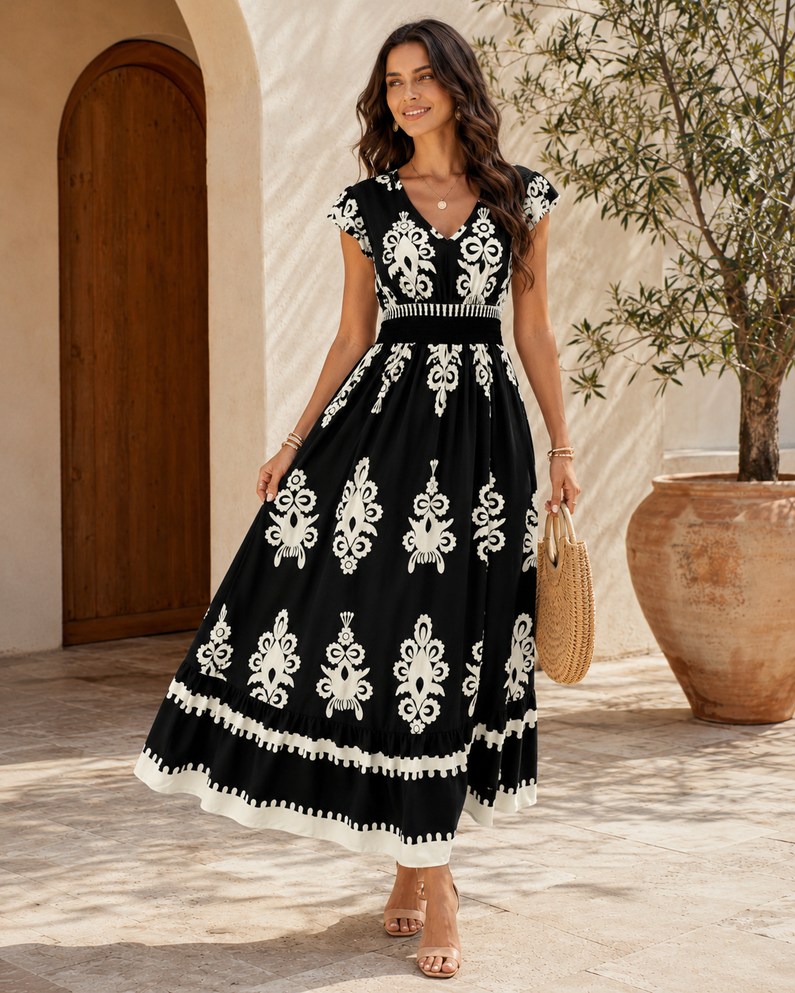 Women's Embroidered Flowing Midi Dress Klara