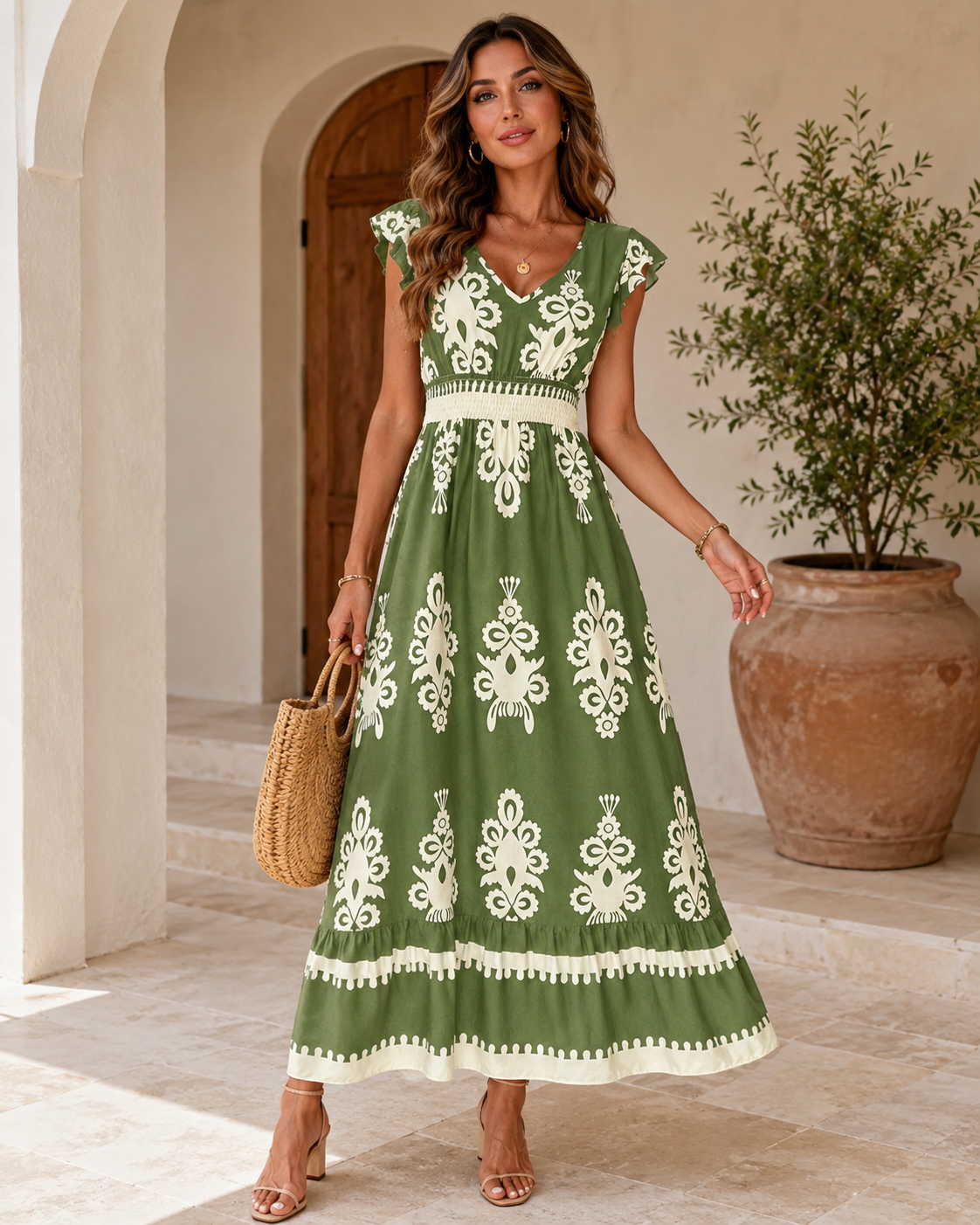Women's Embroidered Flowing Midi Dress Klara